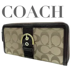 ☆★COACH コーチ★長財布　シグネチャー　ラウンドファスナー　ロゴ　蛇腹　お札　カード　小銭収納可能　ベージュ　ブラウン　ベルト★　♯2097