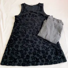 A406　COMME CA ISM  120 グレー ハイネック短めロンティ―　ブラック花柄ベロア素材タンクトップワンピース　120