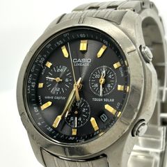 稼働品 CASIO カシオ LINEAGE リニエージ LIW-600 メンズ 腕時計 ソーラー電波 タフソーラー クロノグラフ 黒文字盤 シルバー チタン 軽量 多機能 ビジネス エレガント クラシック アナログ クリーニング済 G4