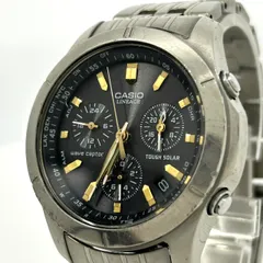 稼働品 CASIO カシオ LINEAGE リニエージ LIW-600 メンズ 腕時計 ソーラー電波 タフソーラー クロノグラフ 黒文字盤 シルバー チタン 軽量 多機能 ビジネス エレガント クラシック アナログ クリーニング済 G4