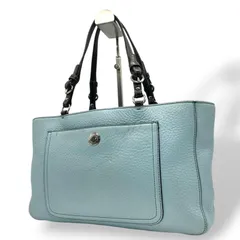 コーチ COACH トートバッグ 8A44 ハンプトン レザー 本革 ライトブルー ブラウン 肩掛け A4収納可 クラシック ビジネス カジュアル 通勤 通学 レディース クリーニング済み E5