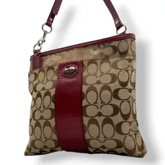 【COACH】コーチ ショルダーバッグ クロスボディ 斜め掛け可 シグネチャー キャンバス 型押しレザー切替 ベージュ ワインレッド系 レディース エレガント カジュアル 通勤通学 デイリーユース 定番人気モデル クリーニング済み u12