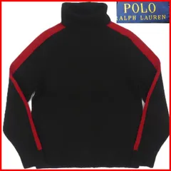 POLO RALPH LAUREN ラルフローレン セーター タートルネック ニット S 古着 メンズ 黒 赤 ライン ウール ニット_セーターサイズS一覧←SEULB屋着古← TY4135