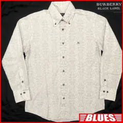 BURBERRY BLACK LABEL バーバリーブラックレーベル シャツ L 廃盤 メンズ 3 総柄 長袖 白 刺繍 長袖シャツ ボタンダウン ボタンシャツサイズL一覧←SEULB屋着古← TY4124