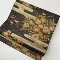 名古屋帯 ヱ霞 花柄 織り出し 九寸 正絹 着物 MA-1463