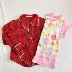 A408　2着ともメゾピアノトップスまとめ売り　赤チェック長袖　半袖