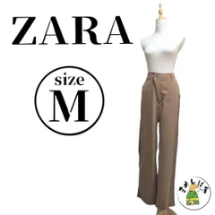ZARA ザラ【M】ワイドレッグパンツ ブラウン 脚長効果 ハイウエスト