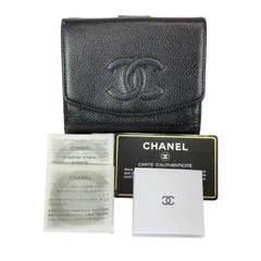 【人気・美品】CHANEL シャネル キャビアスキン ココマーク Wホック コンパクト ウォレット 二つ折り財布 9番台 ブラック 黒色 レザー 本革 ゴールド金具 金色 メンズ レディース ユニセックス 2004～2005年製