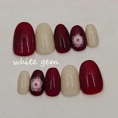 情熱のダリア ボルドー×ベージュ シアーフラワー ネイルチップ｜シンプル上品 [Ato053]