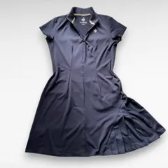 春夏【大人可愛い】 le coq sportif GOLF ワンピース レディース M ブラック サイドプリーツ 変形デザイン スタイルアップ 着痩せ ハーフジップ 立ち襟 きれいめ カジュアル スポカジ デサント ルコックスポルティフ