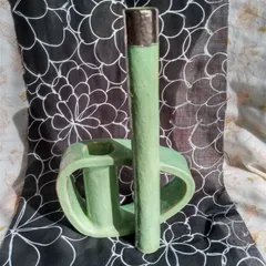 変わり花器　一輪挿し二口　グリーン　中古