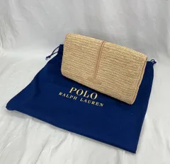 【保存袋付】 POLO RALPH LAUREN ポロ ラルフローレン クラッチバッグ かごバッグ ベージュ系 ストロー レザー マグネットボタン
