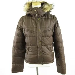 セシルマクビー CECIL McBEE 中綿ジャケット ブルゾン ジップアップ 長袖 2WAY ラクーンファー こげ茶 F *A393のサムネイル