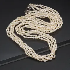 J346 淡水真珠 パール SV刻印 ネックレス 5連 デザイン シルバー 6月誕生石