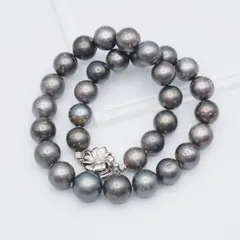 J398 大粒 黒蝶真珠 パール SILVER刻印 ネックレス デザイン シルバー 6月誕生石