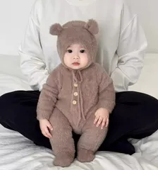 秋冬用 ベビー長袖ロンパース。もくグレーカラーku1