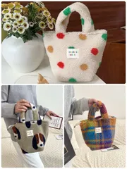 ボア　トートバッグ　ミニバッグ　手提げカバン　チェック　ドット　犬柄　秋冬