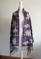 大判ストール フリンジ付き チェック柄 花柄 アクリル 長方形 66✕190
