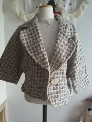 ヴィンテージ ウール チェック柄 半袖 ツイード コート