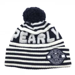 【超美品】パーリーゲイツ ニット帽 白×ネイビー ボーダー ロゴ ボンボン付 FR  ゴルフウェア PEARLY GATES