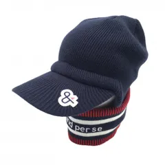 【美品】アンパスィ 3WAYつば付きニット帽 ネイビー×レッド ネックウォーマー付 F  ゴルフウェア and per se