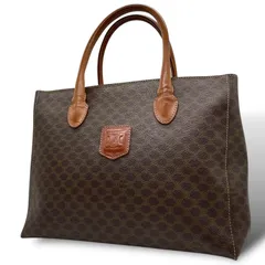 美品 CELINE セリーヌ ヴィンテージ ハンドバッグ マカダム柄 トートバッグ ブラウン レザー PVC MC97 Z1