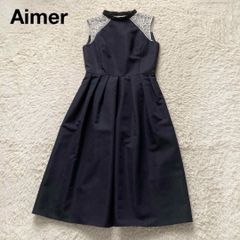 美品AIMERラッフルスリーブフィットフレアフロッキーパーティードレス