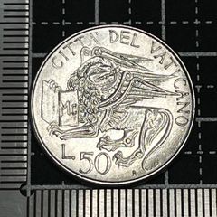 【バチカン市国】50リレ硬貨 未使用級／ヨハネ・パウロ2世・聖マルコの獅子デザイン 400
