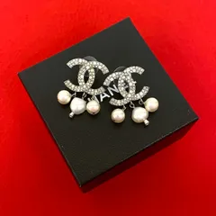 極 美品 箱付き コメあり B17K CHANEL シャネル ココマーク モチーフ メッキ ラインストーン フェイクパール ピアス シルバー 81929