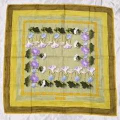 GUCCI 大判スカーフ フラワー シルク100％ グリーン イエロー