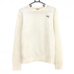 【美品】プーマ セーター アイボリー×白 凹凸編み ニット ウール混 後ろ袖異素材 メンズ L ゴルフウェア PUMA