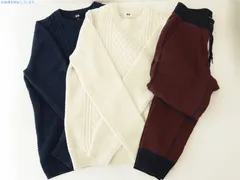 [KO]まとめ売り　メンズ　ユニクロ　ヒートテックセーター・ニット　ケーブル編みクルーネック　ネイビー・ホワイト　スウェットパンツ　レッド