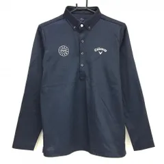 キャロウェイ 長袖ポロシャツ ネイビー×黒 千鳥柄 ロゴ白 裏微起毛 メンズ M ゴルフウェア Callaway