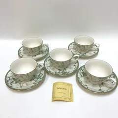 ＊NARUMI ＊ナルミ 　グリーン 花柄  カップ＆ソーサー 5客セット ☽