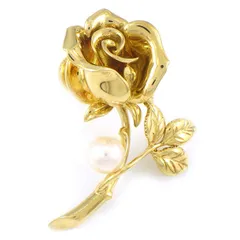 ミキモト MIKIMOTO ブローチ 薔薇 ローズ モチーフ 1ポイント パール 5.7mm珠 K18YG 【中古】