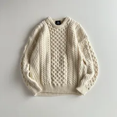 aran WOOLLEN MILLS アランウーレンミルズ / アイルランド製 メリノウール100% ケーブル編み アランニット フィッシャーマンセーター / ユニセックス　XS　レディース対応 / ナチュラル クリーム / 毛