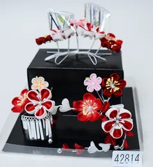 七五三 七歳 七才 7歳 7才 かんざし 簪セット 髪飾り 七歳専用 女児用 日本製 つまみ細工 ビラ付き 赤 白 ピンク NO42814