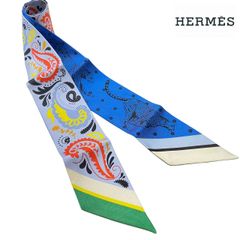 HERMESエルメス ツイリー】水色 馬 ライトブルーシンプルシルク100