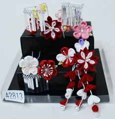 七五三 七歳 七才 7歳 7才 かんざし 簪セット 髪飾り 七歳専用 女児用 日本製 つまみ細工 ビラ付き 赤 白 ピンク NO42813