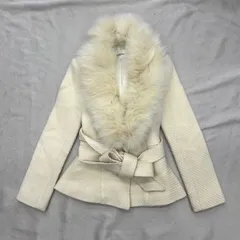 Pinky&Dianne　ピンキーアンドダイアン　ファーコート　ツイード　ショート丈　フォックスファー　38  レディース　肌色　ベージュ