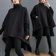 トレーナー レディース ハイネック ドルマン トップス 長袖 秋 春 冬 チュニック 前後差 不規則 タートル パーカー ロング丈 無地 大きいサイズ スウェット ゆったり プルオーバー シンプル カジュアル 楽ちん オフィス 着回し トレンド おしゃれ