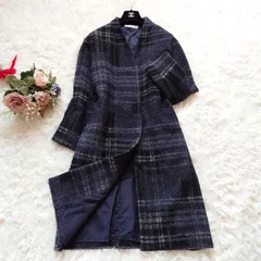 ガリャルダガランテ　コラージュ　チェック柄　ウール　Vネック　ノーカラー　ロングコート　比翼