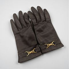 極美品 DAKS ダックス レザー手袋 本革 グローブ ブラック ロゴ刻印