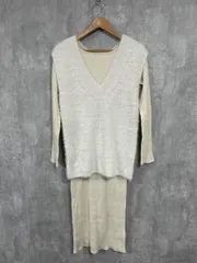 LARUTA ラルータ 2点セット 選べるリブニットワンピース×フェザーベストセット ワンピース sizeF/白ｘアイボリー ◆■ レディース