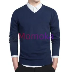 Vネック ニットセーター 無地 ウォッシャブル メンズ ビジネス カジュアル セーター 洗える コットン100％ 秋 冬 5色展開114477