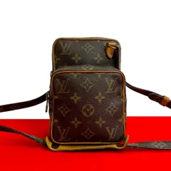 極 美品 LOUIS VUITTON ルイヴィトン アマゾン モノグラム ロゴ 柄 レザー 本革 ミニ ショルダーバッグ ポシェット ブラウン 茶 35503