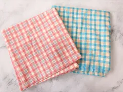 チェック柄 生地 ピンク イエロー  ブルー　北欧風 ハンドメイド 布 はぎれ 手芸素材