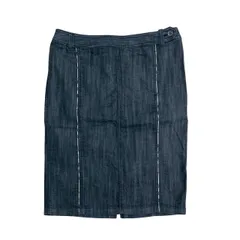 極 美品 BURBERRY LONDON バーバリー ロンドン ノバチェック デニム タイト スカート 44サイズ レディース ブラック  134-7