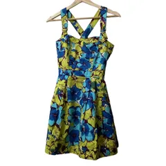 Lois CRAYON(ロイスクレヨン) ワンピース サイズM レディース - イエロー×ブルー×マルチ ノースリーブ/ひざ丈/花柄/レース