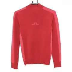 【新品】ジェイリンドバーグ ハイネックセーター レッド×ピンク サイド・袖ライン ウール100％  レディース XS ゴルフウェア J．LINDEBERG